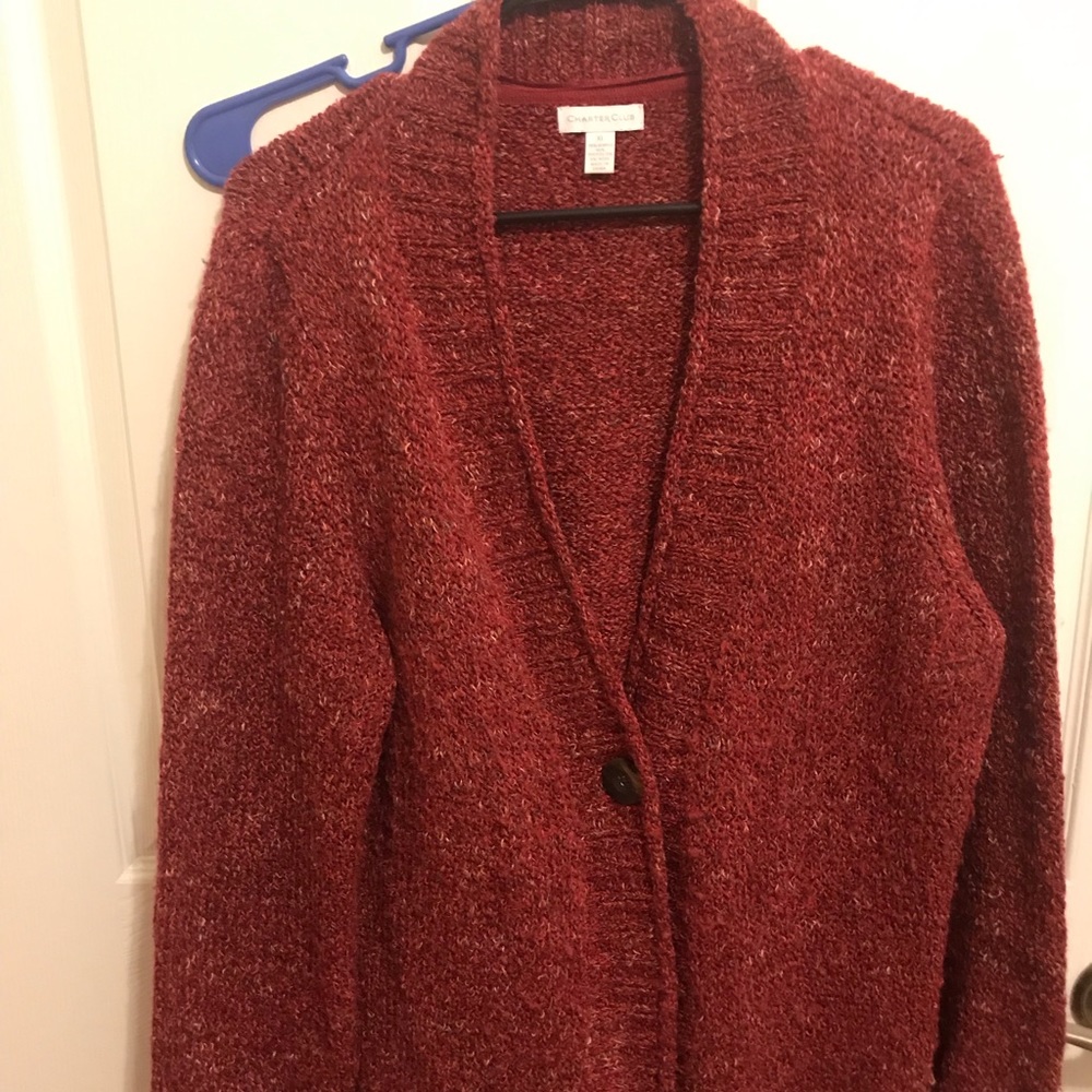 Red Sweater, long sleeved Cardigan casual & warm